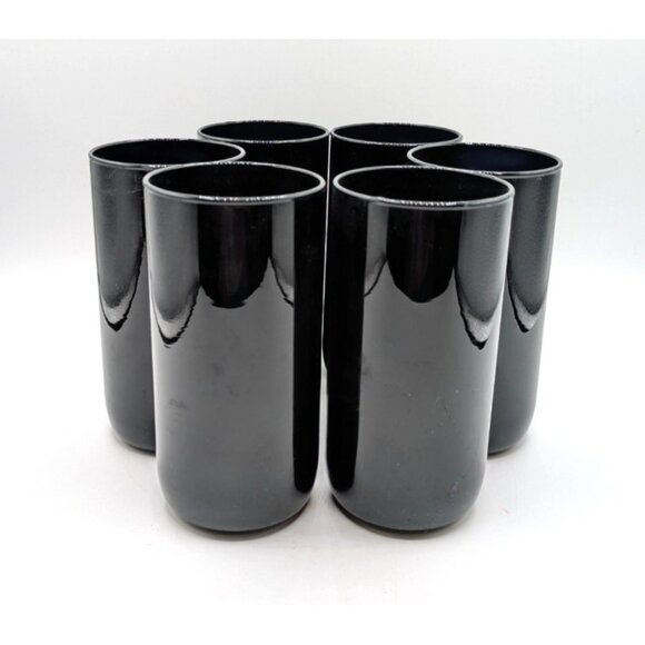 Vintage Libbey Tumbler Highball Cooler  Black Amethyst Glass Cocktail Set of 6 - Picture 1 of 7